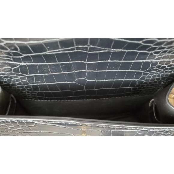 KELLY CROC BIRKIN-STYLE BAG MEDIUM BLACK Back in S - Picture 5 of 10